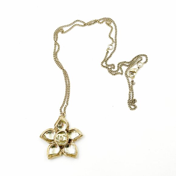 Chanel Vintage Gold Plated CC Crystal Flower Pendant Necklace - Picture 1 of 3